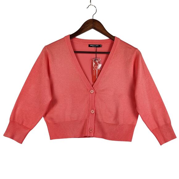Urban Coco Knit Cropped Cardigan Lightweight Sweater Salmon Color Women’s SZ M - Picture 1 of 15